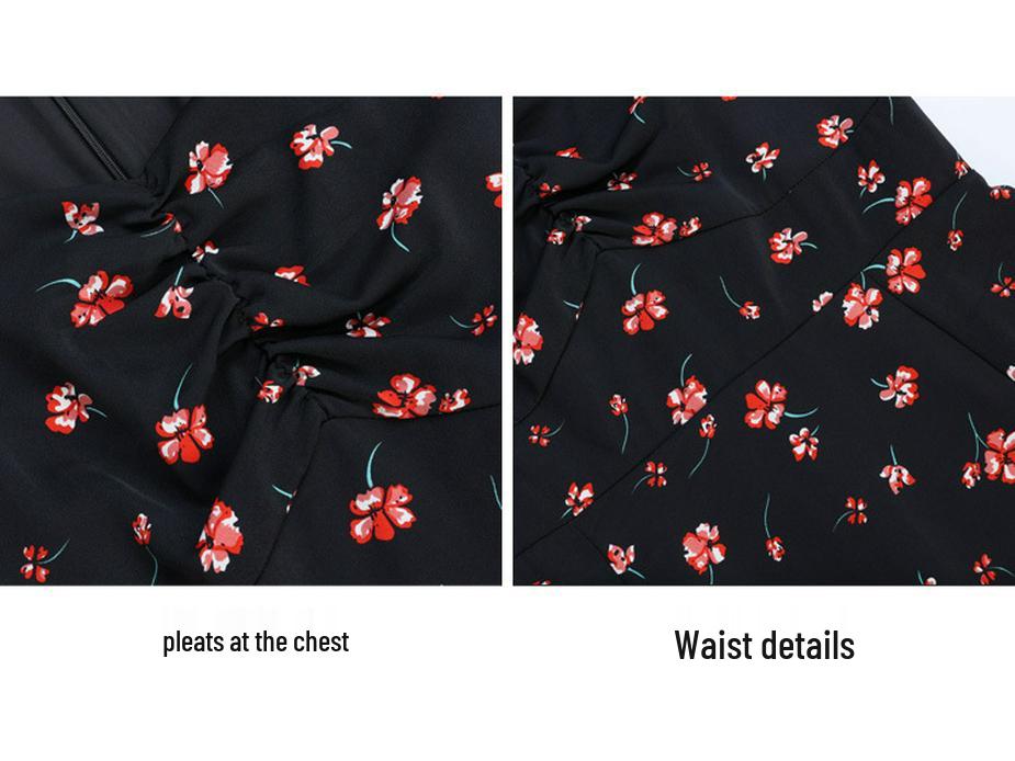 2026 Plus Size V-Neck Floral A-Line Dress - Tummy Covering, Slimming, Summer Wear with Slit