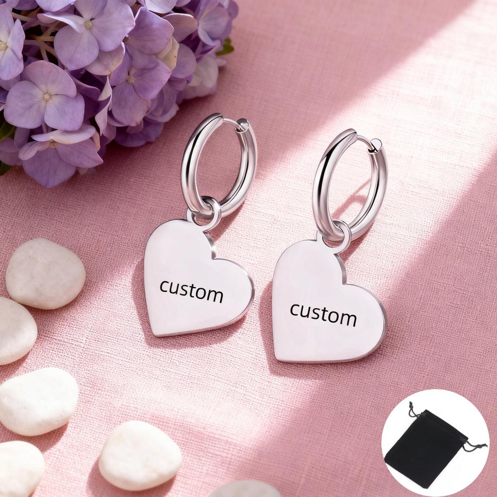 Customized Name Love Pendant Earrings Stainless Steel Personalized Heart Shaped Women's Pendant Earrings Fashion Simple Jewelry