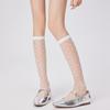 Crystal Silk Socks Women Stockings Summer Ultra-thin Transparent Knee Socks Polka Dot JK Girls Black White Long Socks Stockings