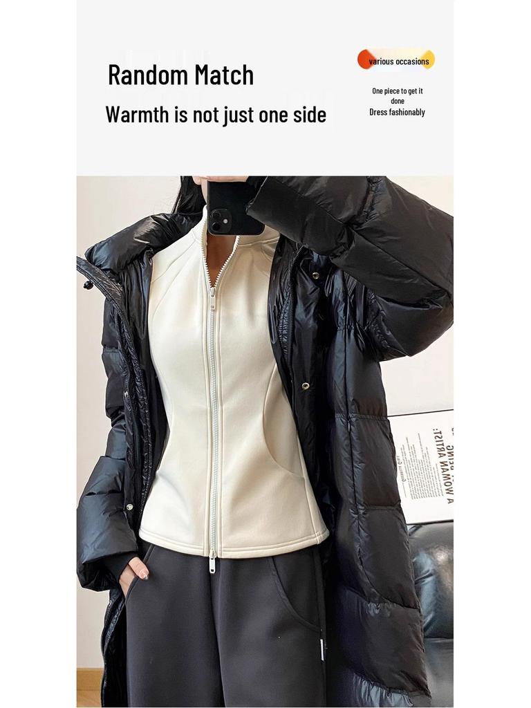 Women's Stand Collar Velvet-Lined Sports Jacket for Running, Cycling, and Yoga - Long Sleeve for Autumn & Winter