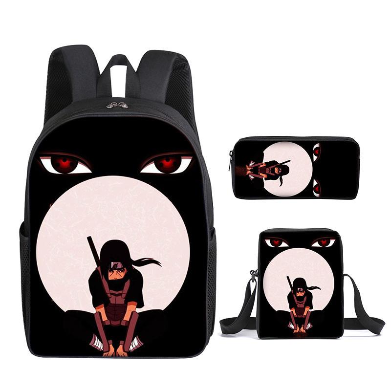 Naruto Naruto Rucksack Dreiteiliges Set, Schulranzen für Grund- und Sekundarschule, Umhängetasche, Messenger Bag, Federmäppchen.