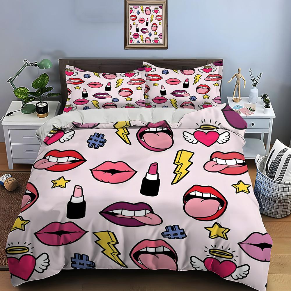 3PC Fashion Make Up Print Bedding Set Duvet Cover 1 Duvet Cover 2 Pillowcases Adult and Children Bedding Set Luxury Girls Gifts