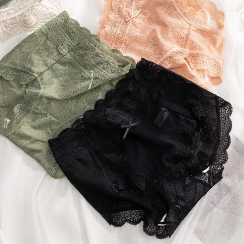 Ladies' Mid Waist Sexy Lace Underwear Panties  Breathable Seamless Summer Thin Briefs Underpants Lingerie for Women