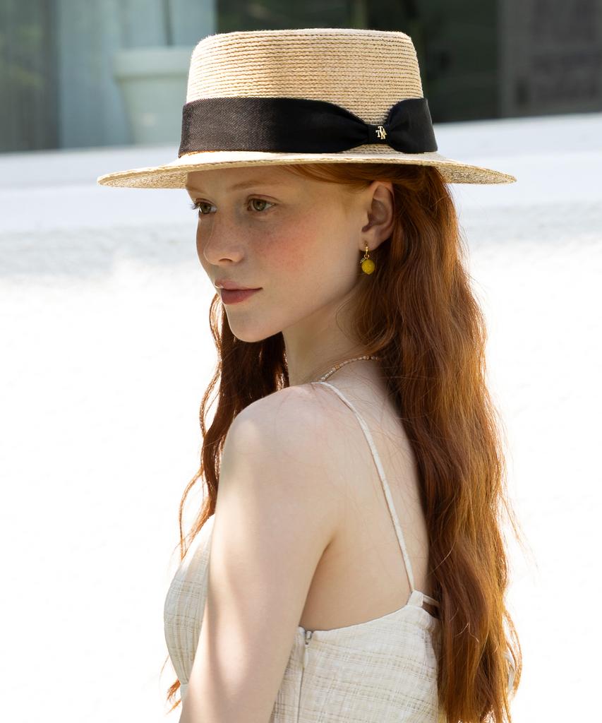 Tatiana Lunel Ribbon Band Natural Raffia Boater Hat Ht8195 Black