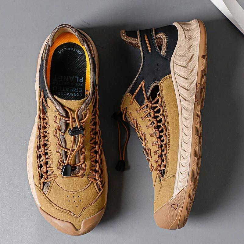 Summer Men Sandals Genuine Leather Casual Sandals Outdoor Antiskid Designer Round Toe Sandals Breathable