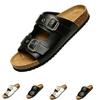 Women's Summer Fashion Soft Sole Flat Slide Sandals with Adjustable Metal Buckle Strap Comfortable Footbed Casual Slip On Shoes