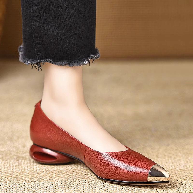 French Temperament Metal Pointed Thick Heel Single Shoes Women's 2025 Autumn New Shallow Mouth One Pedal Retro Mary Jane Shoes