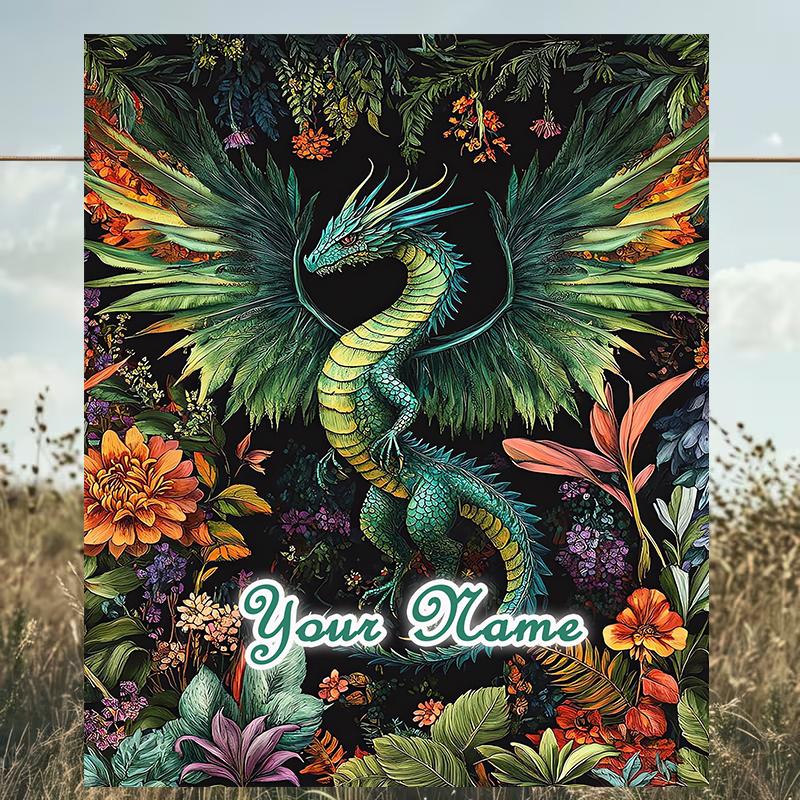 1PC Custom Name Dragon Garden Outdooor Flannel Blankets Patterns Throw Blanket All-Season Soft Gift for Couch, Bed, Camping Gifts