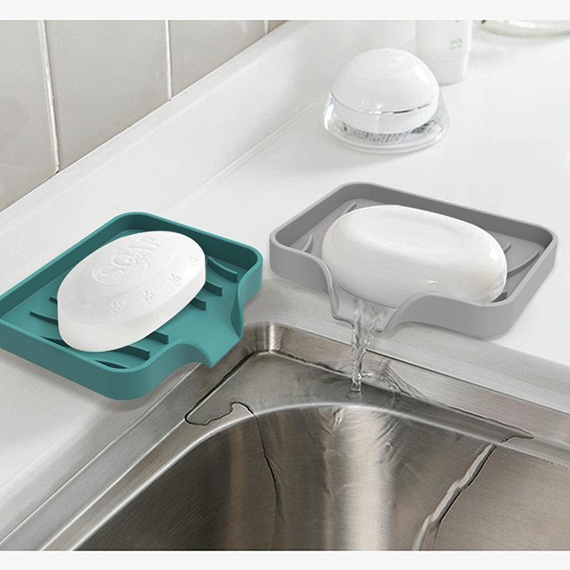 Silicone Soap Dish Sink Silicone Tray Soap Sponge Storage Holder Soap Dishes for Bathroom Free Punch Drain Rack BXFZH05