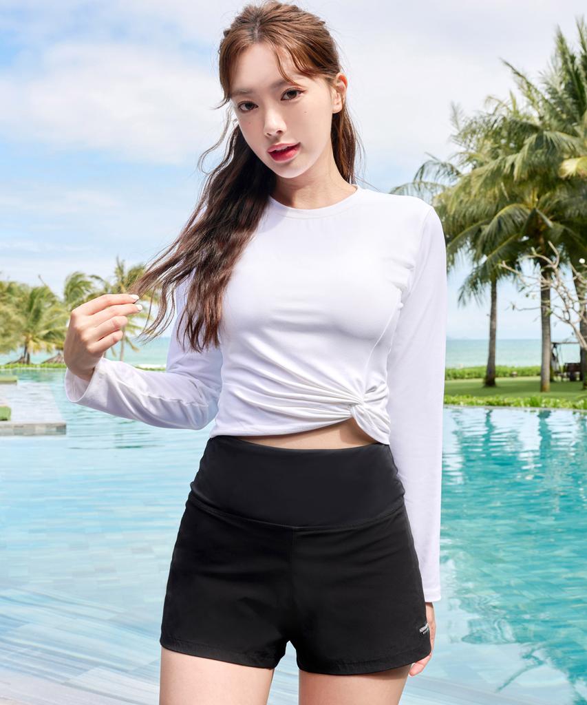 Helingbon Women'S Crop Long Sleeve Rash Guard Swim Beachwear Top / Ri390W