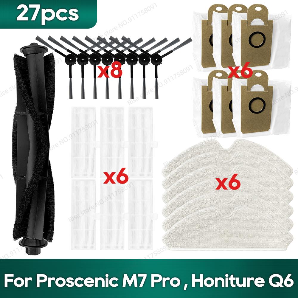 Kompatibel für Lenovo t1s Pro Proscenic M7 Pro, Honiture Q6 Zubehör Roboterstaubsauger Walzenbürste Hepa-Filter Wischtuch Staubbeutel Teile