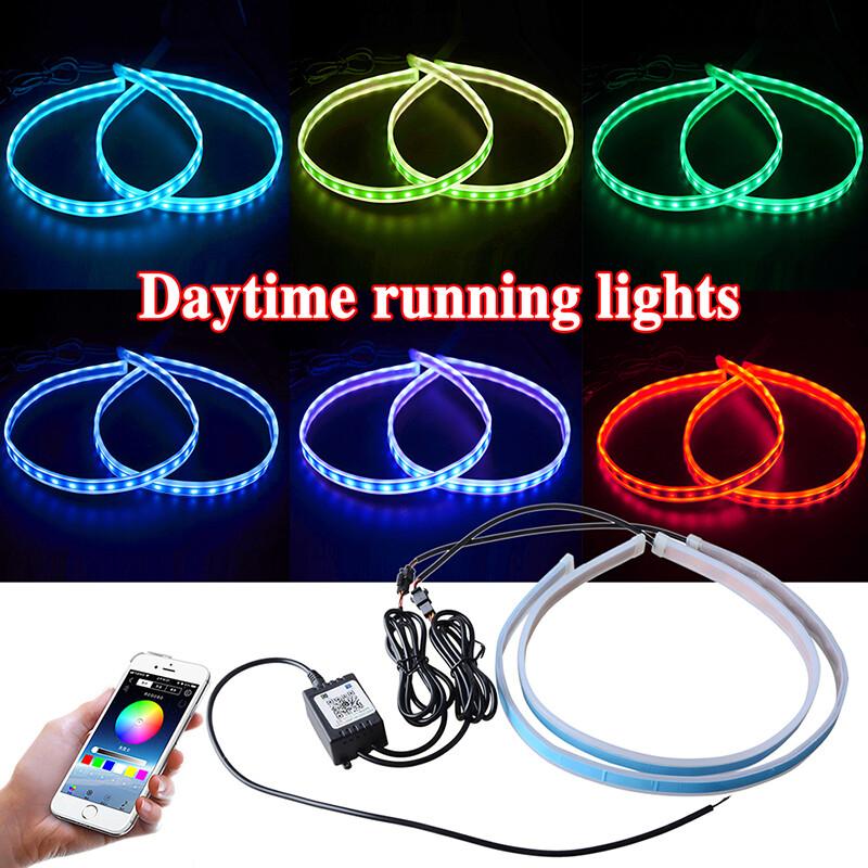 2X RGB 60cm Car Flexible Tube LED Strip Daytime Runnning DRL Light Headlight