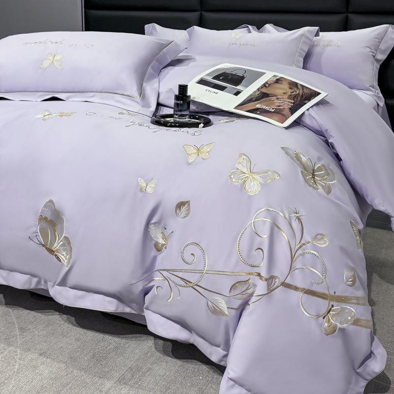 Luxurious Winter Cotton Flannel Embroidered Bedding Set: Thick Four-Piece Duvet & Sheet