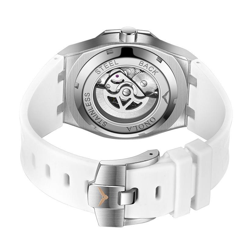 ONOLA Montre Homme Automatique Mécanique Fashion Diamants Arc-en-ciel Bracelet Silicone Étanche