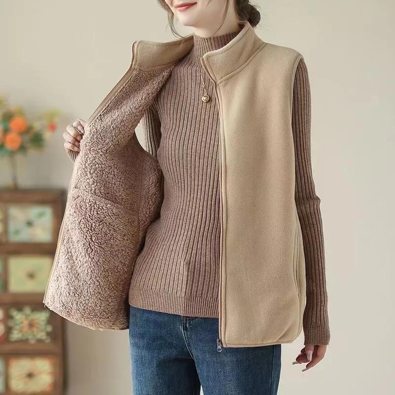 

Бархатный Утепленный Жилет Одежда для Мамы Теплый Жилет Куртка Новый Флисовый Жилет Женская Мода Осенне-Зимний Жилет XS