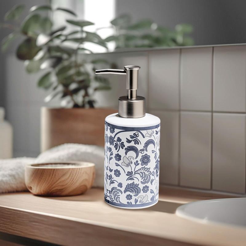 4pcs/set Floral Pattern Bathroom Refillable Liquid Soap Container Creative Ceramic Wash Set Accessories