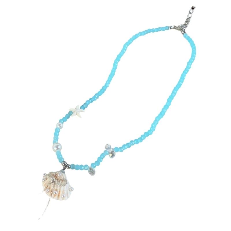 Elegant Summer Coastal Starfish Shell Pearls Pendant Necklace Jewelry Gift For Women Clavicle Chain Jewelry 1