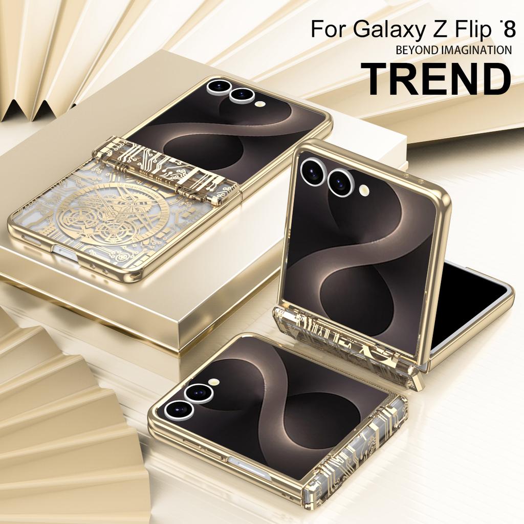 Mechanical Gear Circuit Pattern Plating Phone Case For Samsung Galaxy Z Flip 8 7 FE 6 5 4 Hinge Full Protection Shockproof Cover