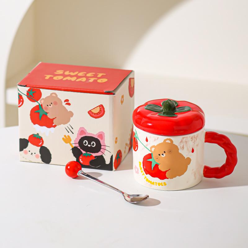 Persimmon Ruyi Ceramic Mug Cute Water Cup High Precision Birthday Gift Cup with Lid Coffee Cup Breakfast Cup