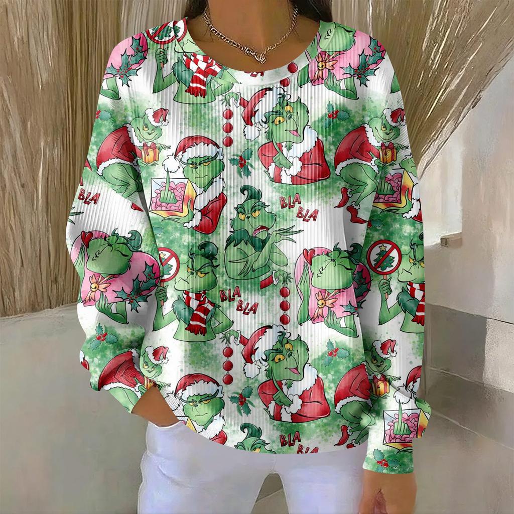 Women's Loose Comfortable Casual And Fashionable Round Neck Pattern Long Sleeved Sweatshirt