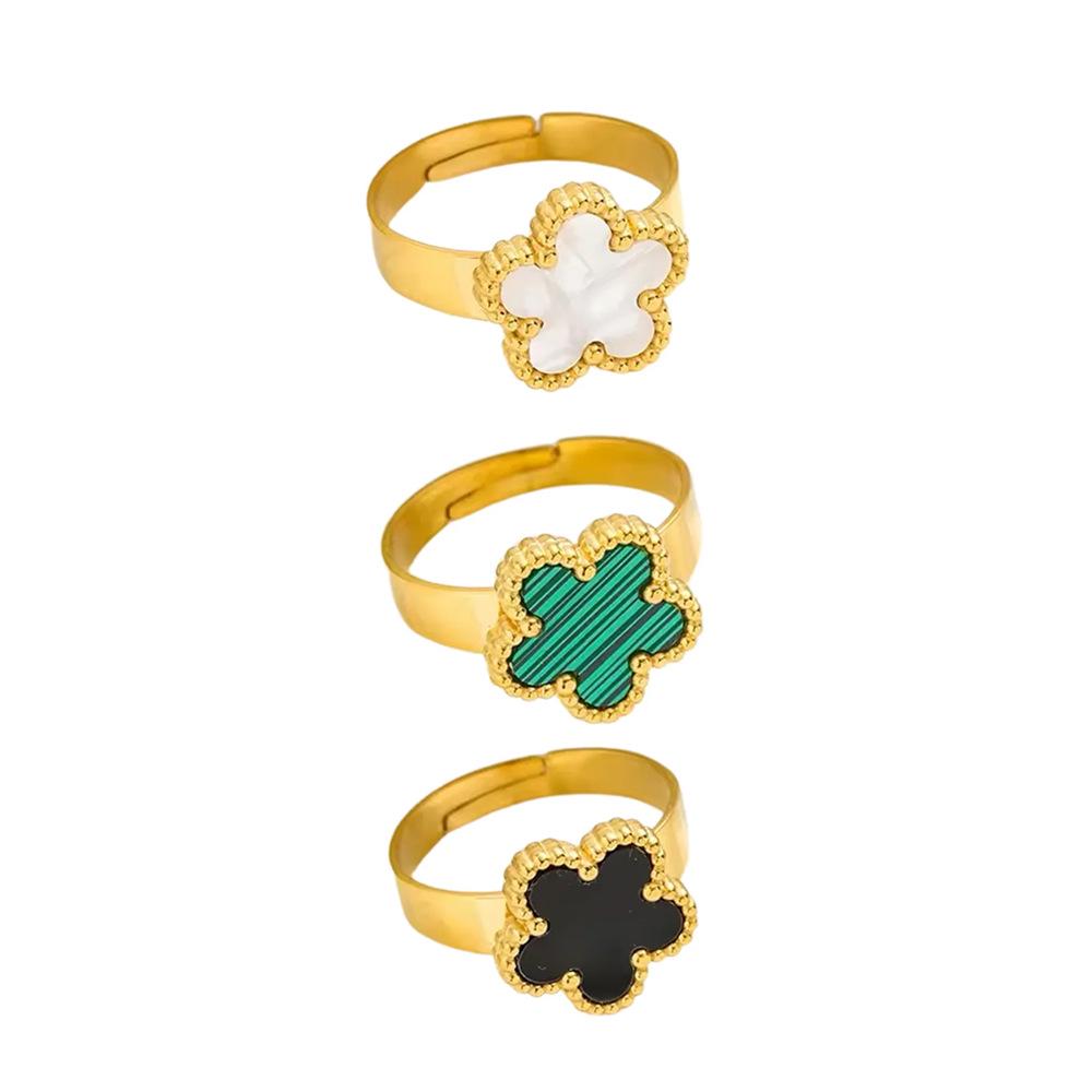 18K Gold-Plated Four-Leaf Clover Titanium Steel Ring for Women