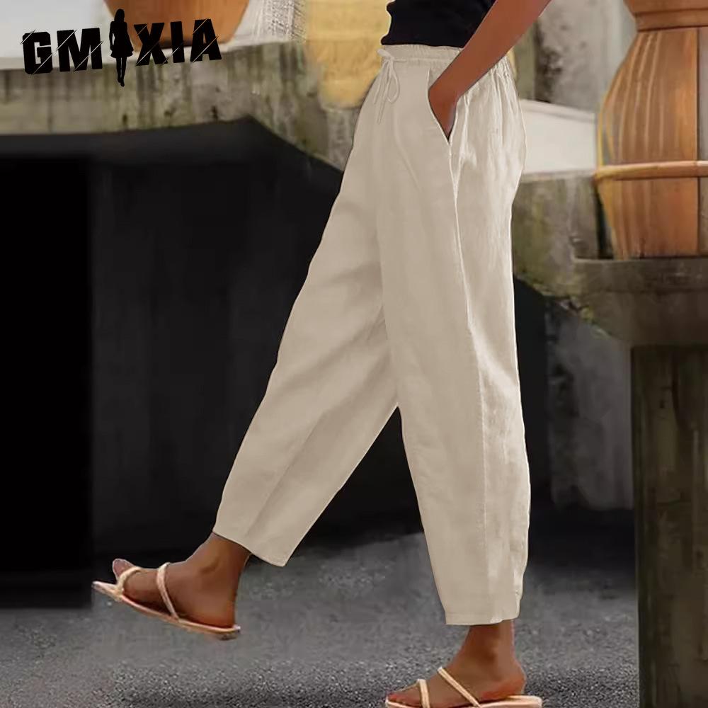 GMXIA Dámské módní ležérní jednobarevné kalhoty a capris