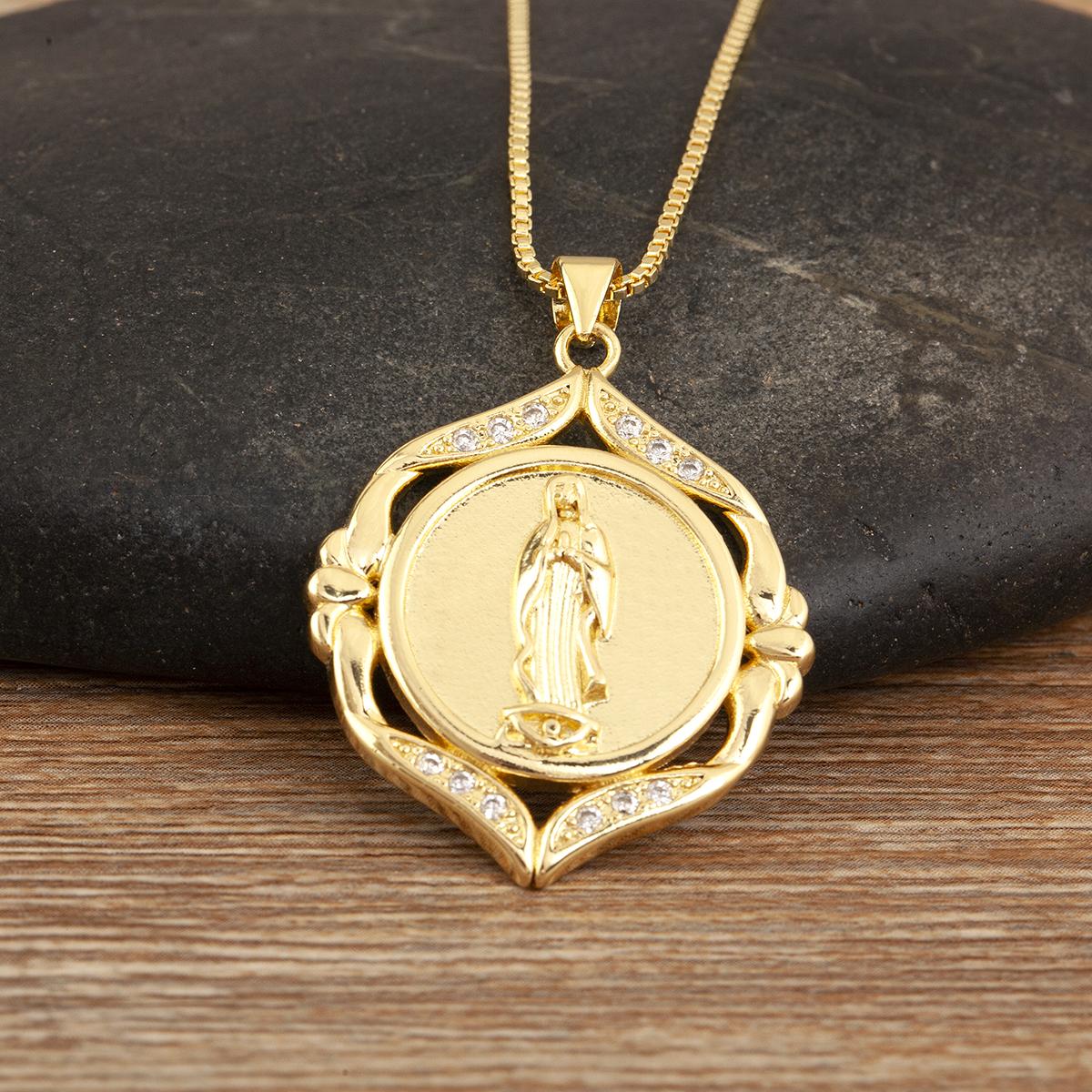 

Nidin High Quality Judas/Virgin Mary Charm Pendant Necklace For Women Men Oval Shape Shiny Zircon Religious Style Jewelry Gifts