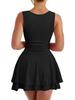 European & American Square Neck Mini Dress with Pleated Hem and High Waist - Women's Fashion 2026