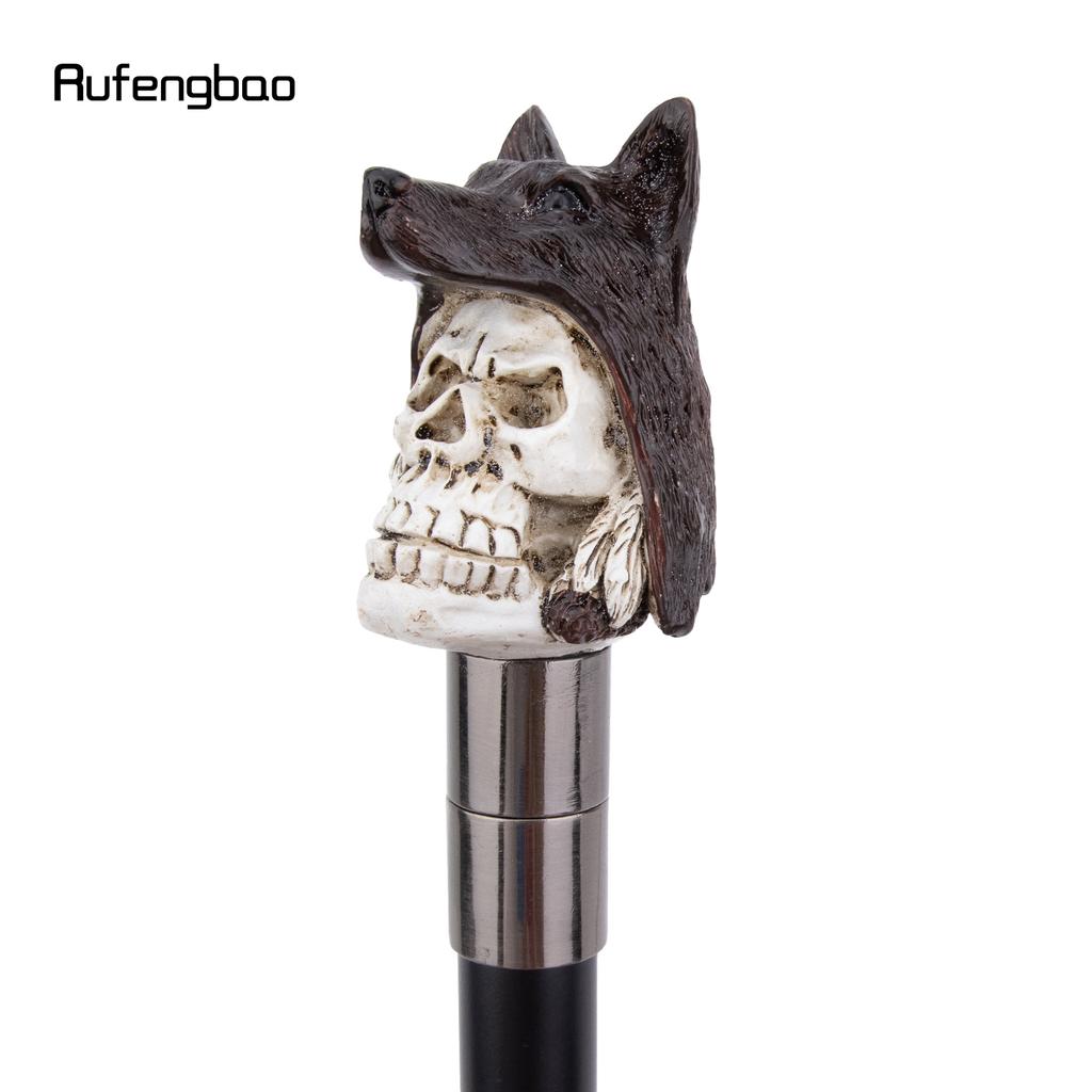 White Resin Wolf Hat Skull Head Walking Cane Fashion Decorative Steel Stick Gentleman Elegant Cosplay Cane Knob Crosier 93cm