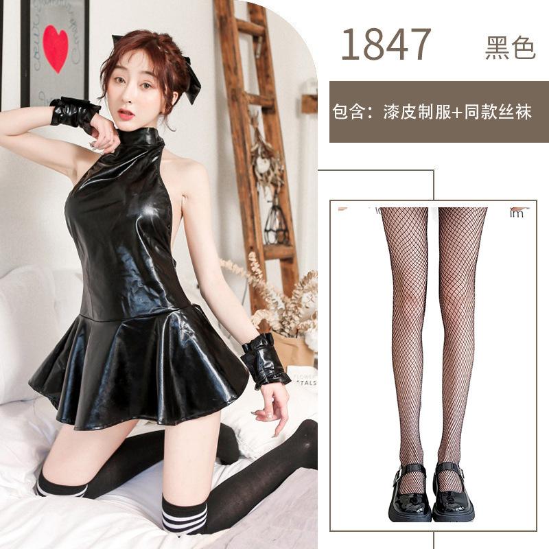 Sex lingerie seduction sexy patent leather game cosplay cartoon leather skirt anime uniform free suit