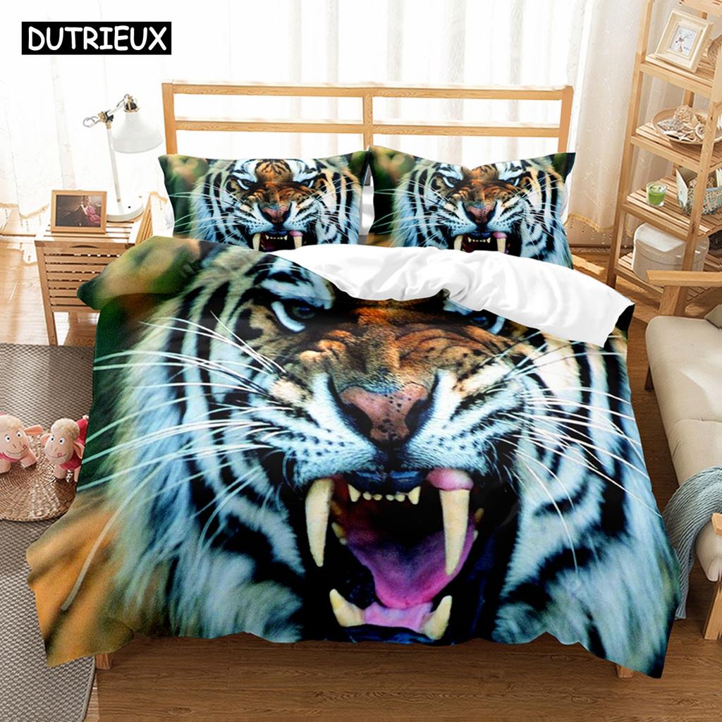 Animal White Tiger Bedding Set Scenery Comforter 3D Print Luxury Duvet Cover Set Home Textile Decor Full Queen King Single Size