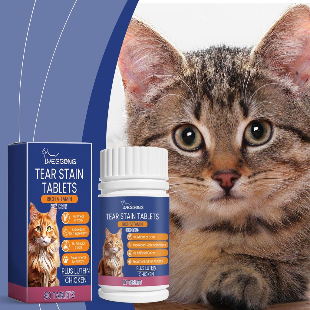 YEGBONG Tränenfleckenentfernungstabletten für Katzen Haustierergänzung Tränenfleckenentfernungstabletten für Katzen Befeuchten beide Augen