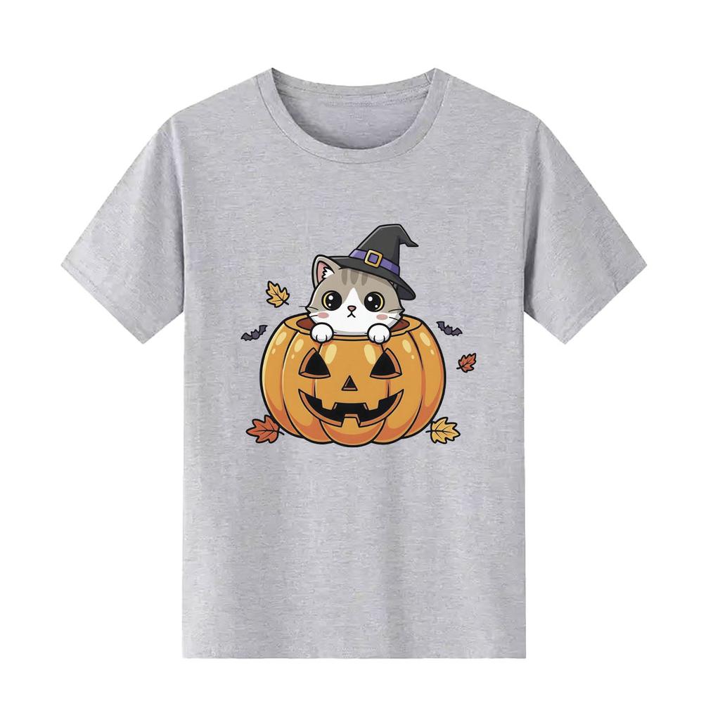 Halloween Pumpkin Kitten Printed Tshirt Casual Short Sleeve Suitable for Four Seasons Fashion Versatile Womens Tshirt