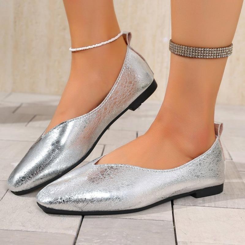 Fashion Women's Loafers Genuine Leather Luxury Shoes Sss Grade Silver Heels Gold Pumps Square Toe Elegant Mary Janes Shoes For Women
