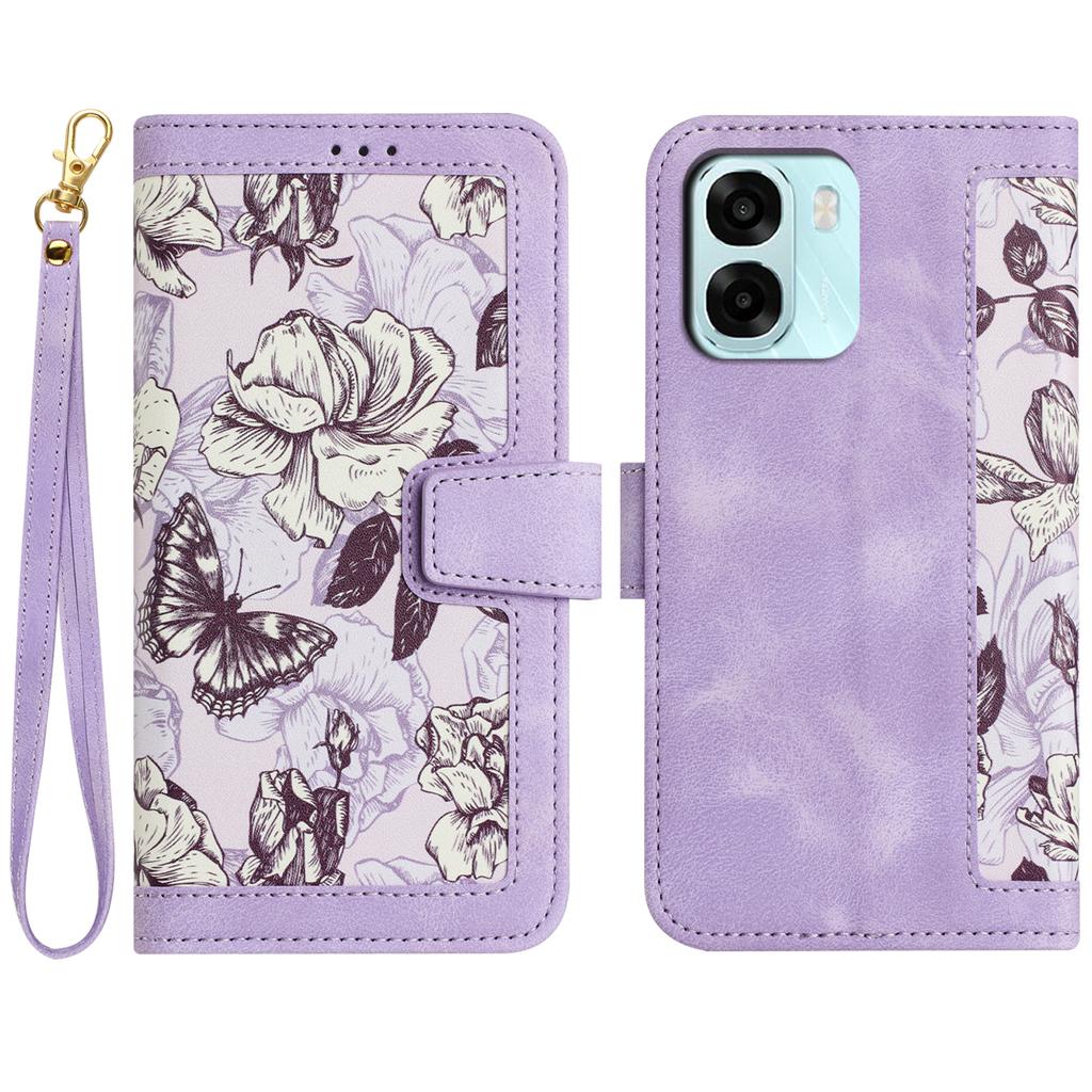 For Oppo A6x 5G Case PU Leather Floral Phone Cover with Card Slots