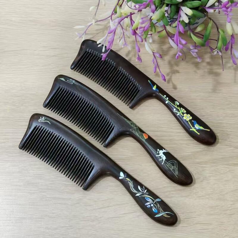 Beidouyang Black Ebony Wide-Tooth Scalp Massage Comb