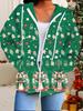 Jul 3D Printet Hættecardigan Plus Size Efterår Vinter Retro