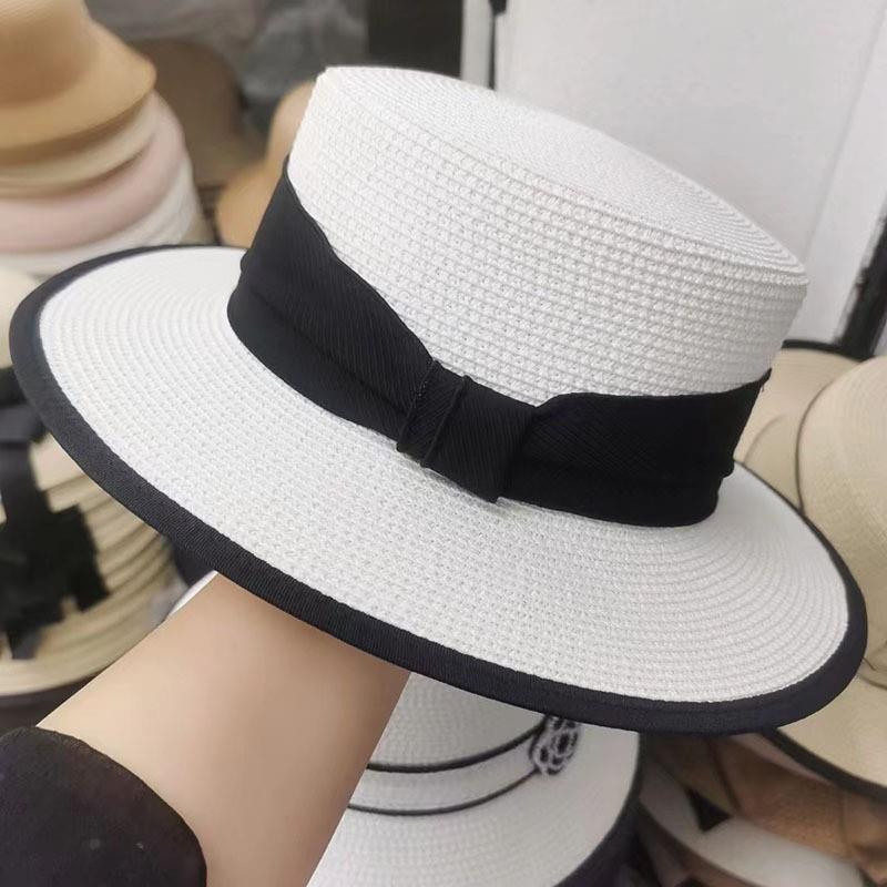 Hat women's summer casual fashion versatile straw hat women's sunshade retro flat top hat sun hat women's sunscreen