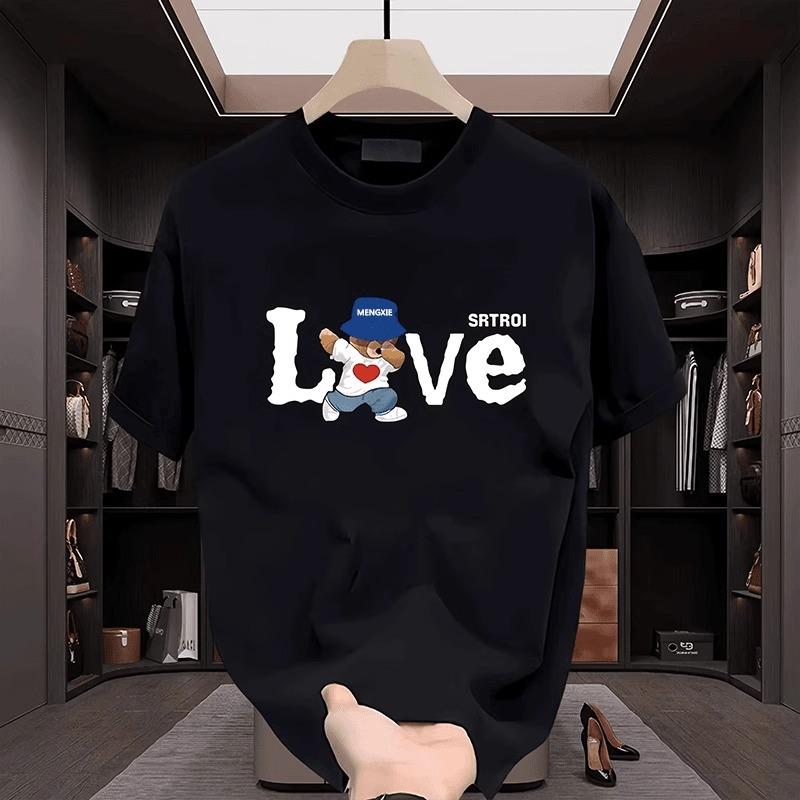 

Women s Teddy Bear Love Fashionable Pure Cotton Casual Comfortable Round Neck Short Sleeved T-shirt S чёрный