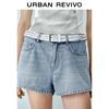 UR 2025 Autumn Women's Retro Casual Woven Belt Denim Shorts