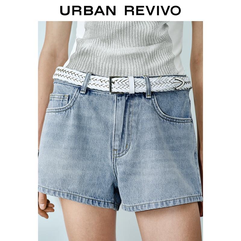 UR 2025 Autumn Women's Retro Casual Woven Belt Denim Shorts