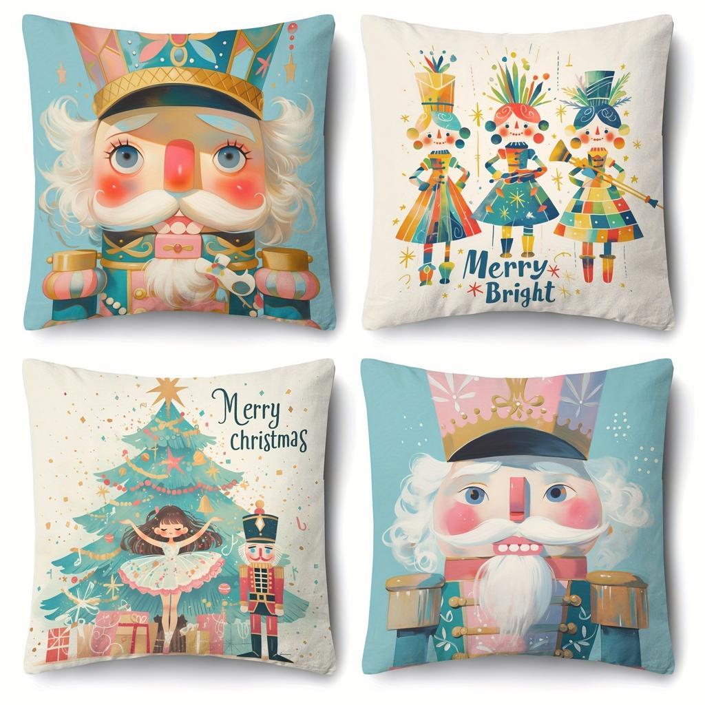 Christmas Nutcracker Themed Pillowcases: Merry & Bright Designs Sofa Bed Cushion Cover, New Year Home Decoration