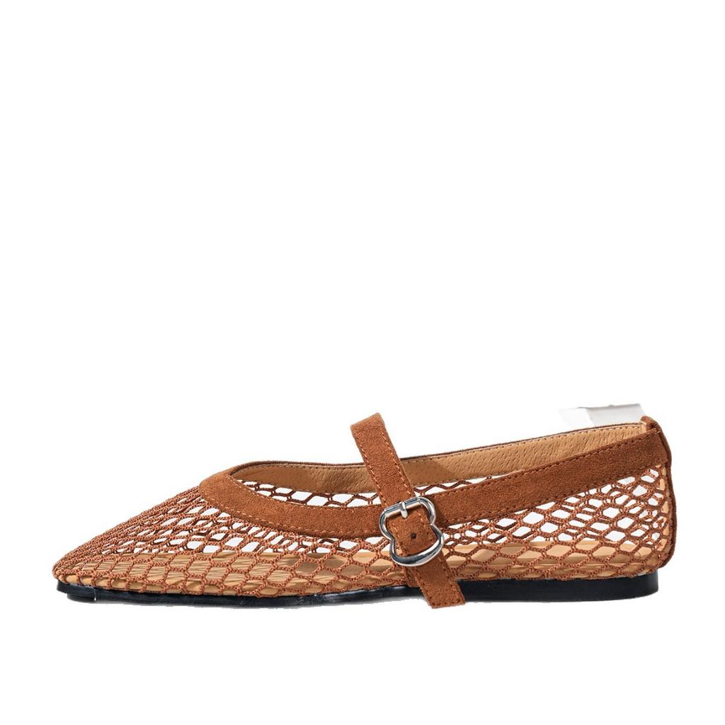 Round Head Fishing Net Grid Hollow Mary Jane Single Shoes Women Go Out In the Summer of 2025 New Foreign Trade Sandals Breathable