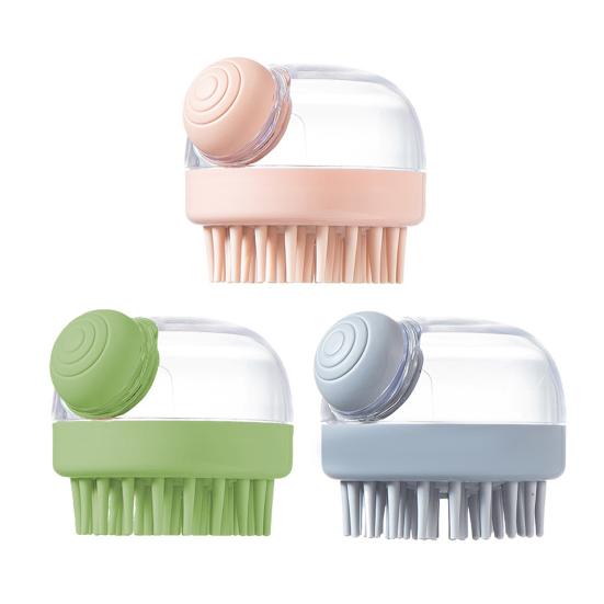 Shampoo Massage Brush with Soft Silicone Teeth Built-in Liquid Dispenser Detachable Design Pet Bathing Brush
