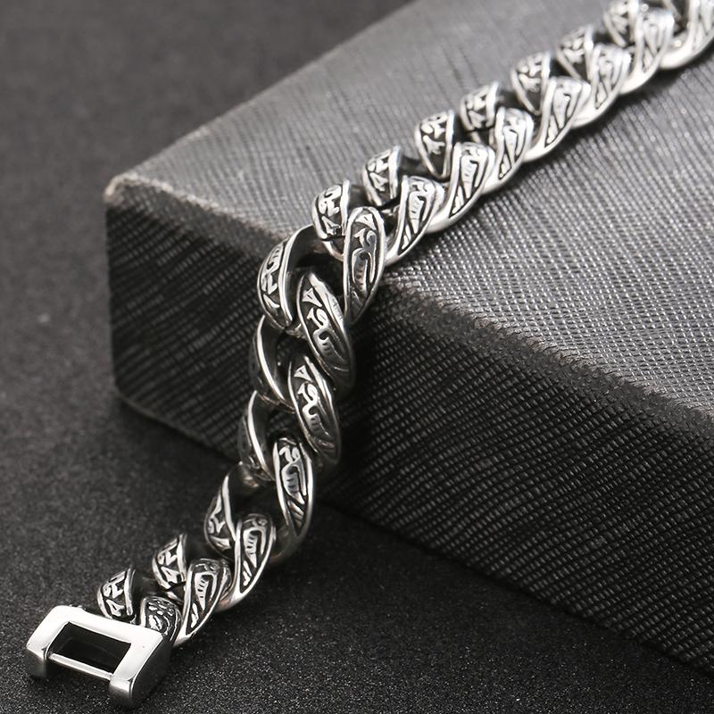 Vintage Solid 316L Stainless Steel Man Bracelet for Men 12MM Width Curb Link Chain Men's Bracelets Bangles Wrist On Hand Jewellery