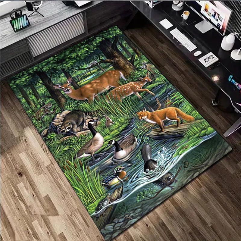 1Pc Animal Deer Print Rug - Home Decoration Carpet For Living Room Bedroom Flooring Computer Chair Area Rug