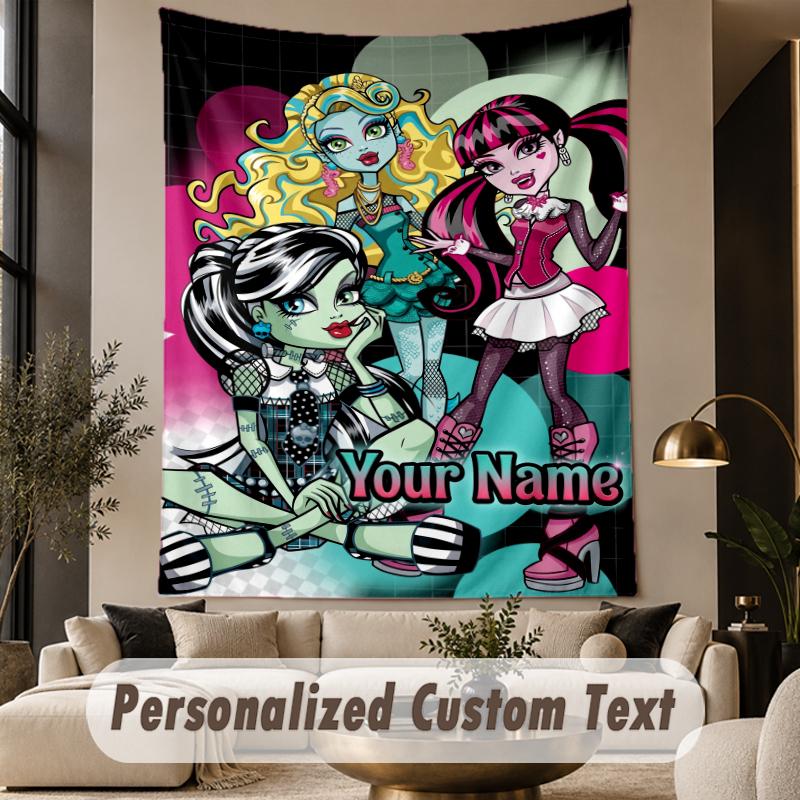 Custom Text Printed Tapestry Monster High Pattern Large Wall Hanging Indoor Room Decor