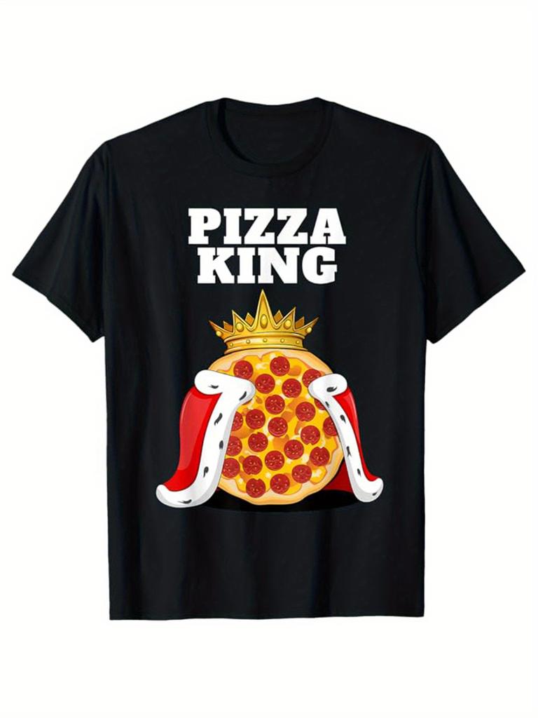 Men's Pizza Print T-Shirt with Pepperoni & Margherita Pizza Designs - Soft Comfortable Casual Short