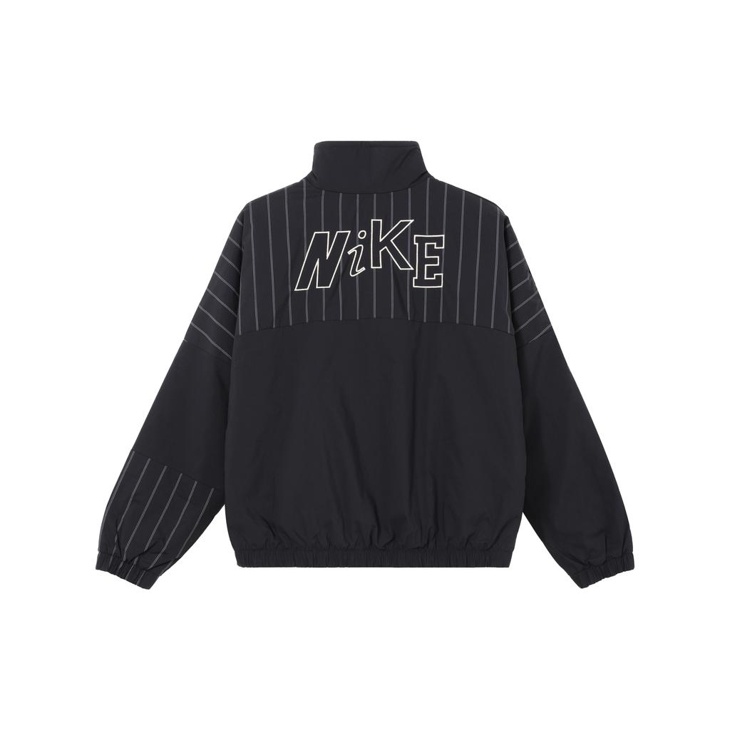 New Nike Women's Logo Stripe Stand Collar Casual Jacket Black FV6187-010