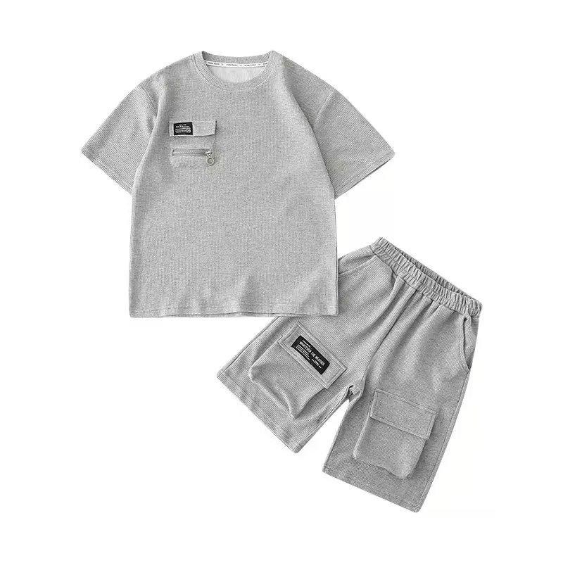 Summer Boys'  Sport Clothing Sets Big Kids Loose Clothes Suit Short Sleeve Tops+Shorts 2Pcs Children Outfits